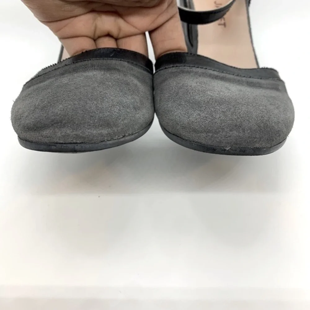 Janet & Janet Round Toe Single Strap Heel Gray Black 39EU Career Academia Office